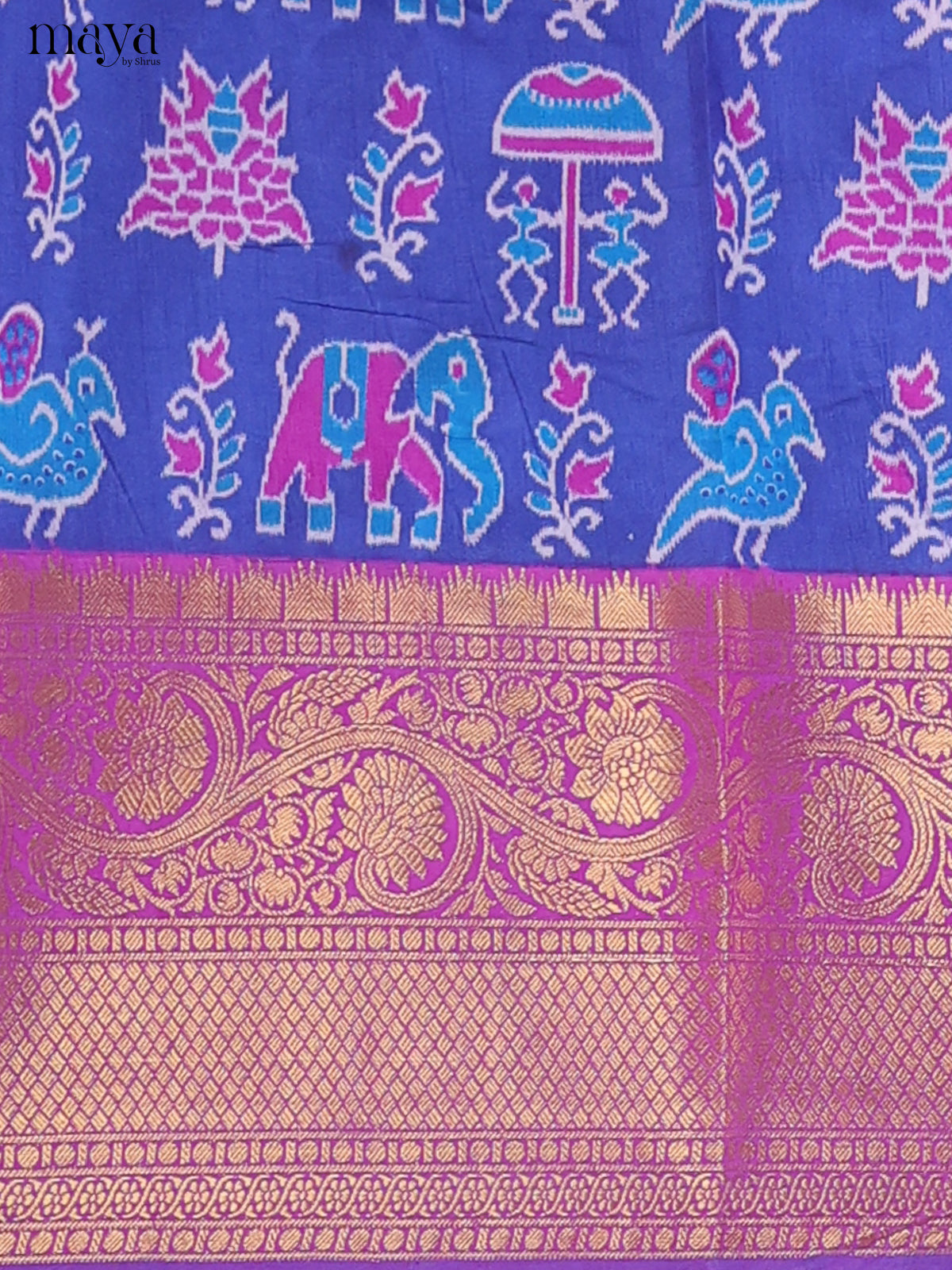 Royal Blue & Purple Semi Patola Unstitched Top, Bottom & Dupatta - MDB26042 - Shop on Shrus.com