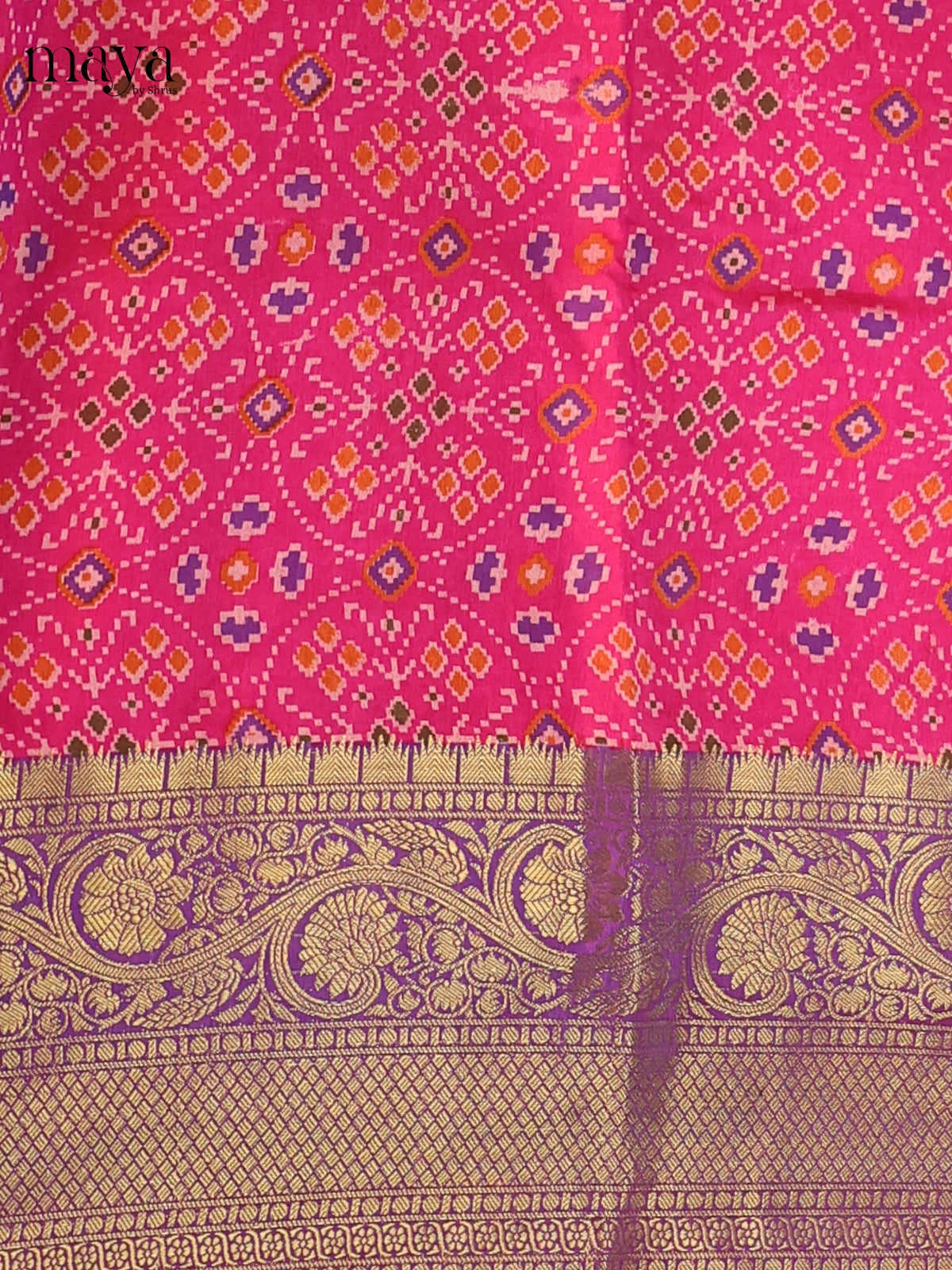 Pink & Purple - Semi Patola Unstitched Top, Bottom & Dupatta - MDB26044 - Shop on Shrus.com