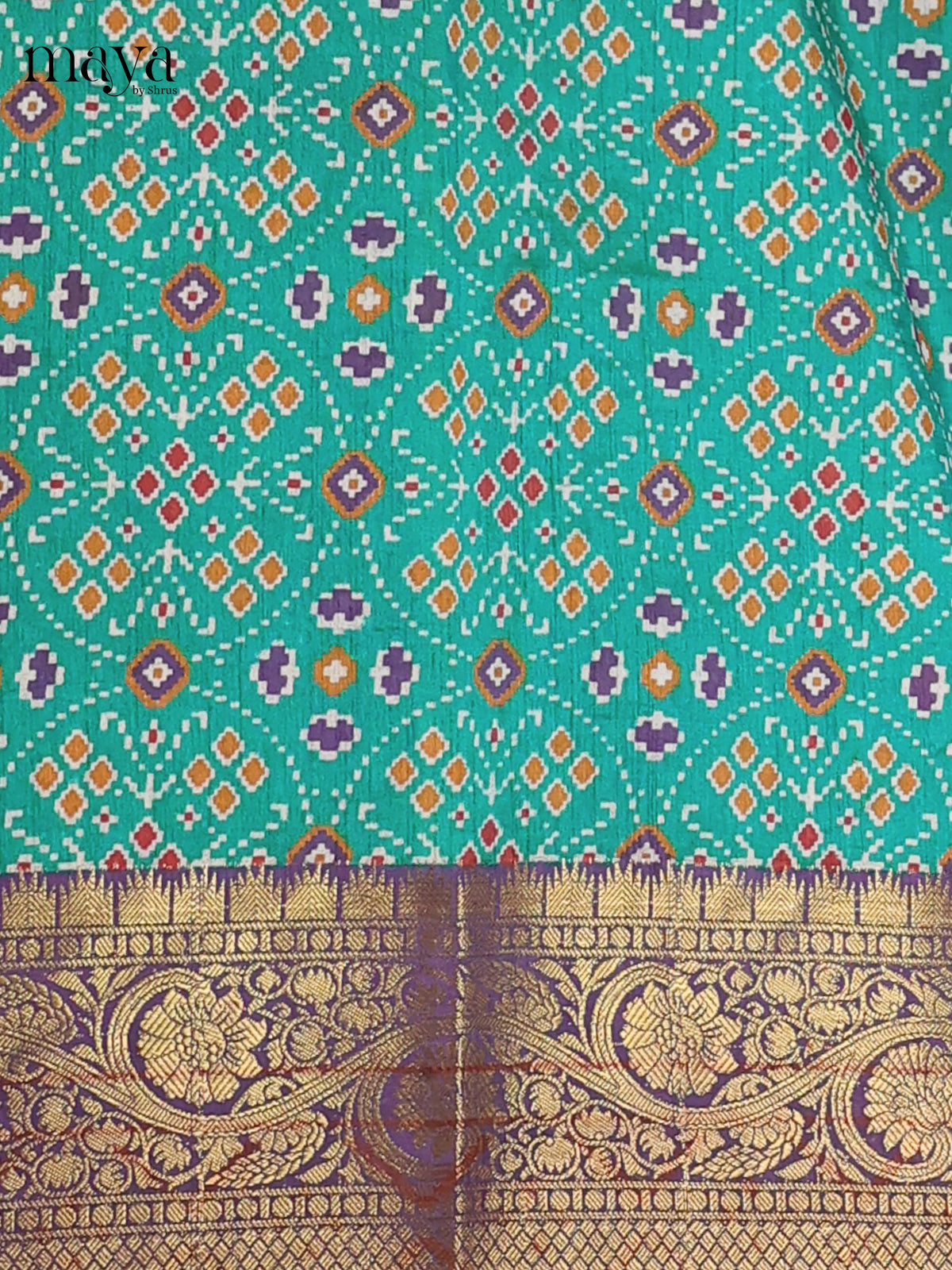 Green & Purple - Semi Patola Unstitched Top, Bottom & Dupatta - MDB26047 - Shop on Shrus.com