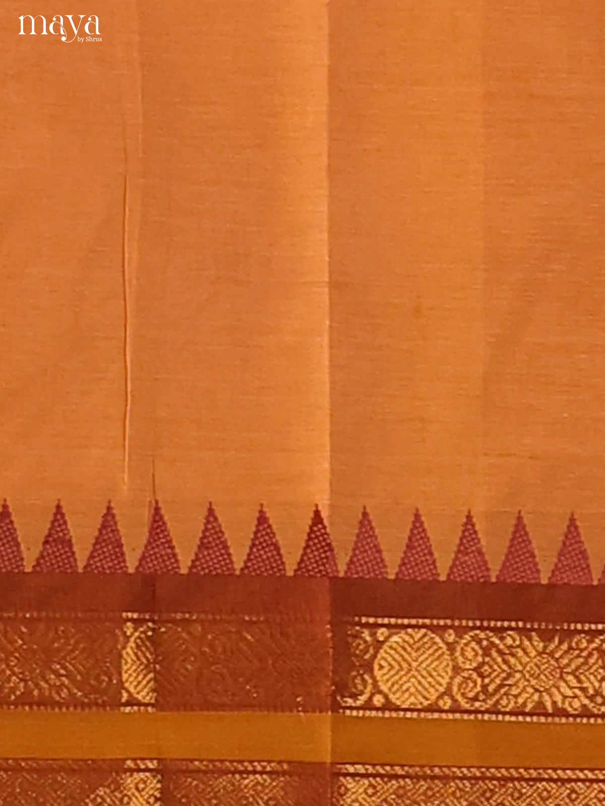 Beige Chettinad cotton Dupatta with Brown zari border - Shop on Shrus.com