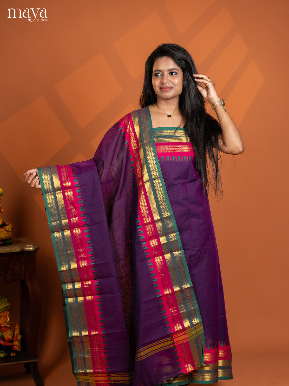 Dual Tone Navy blue with Purple chettinad top & dupatta - MDD17001 - Shop on Shrus.com