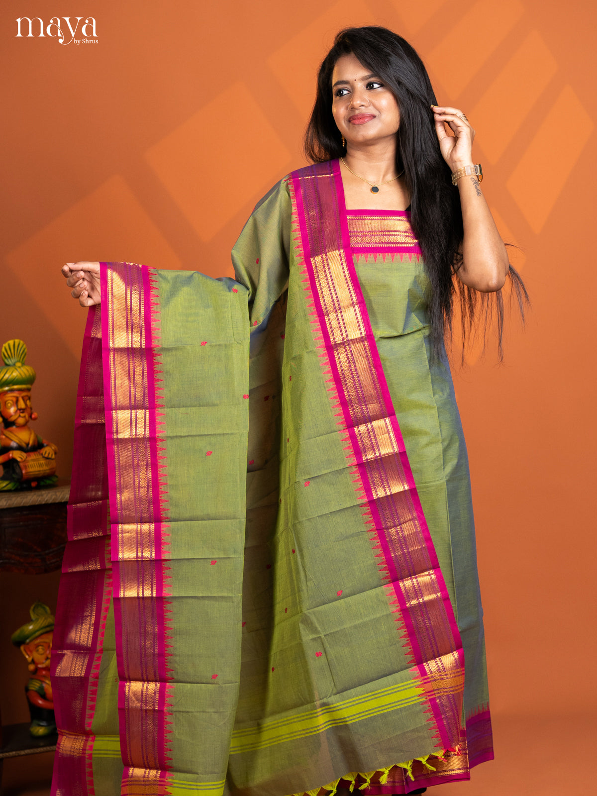 Dual Tone Lime yellow with Pink chettinad top & dupatta - MDD17004 - Shop on Shrus.com