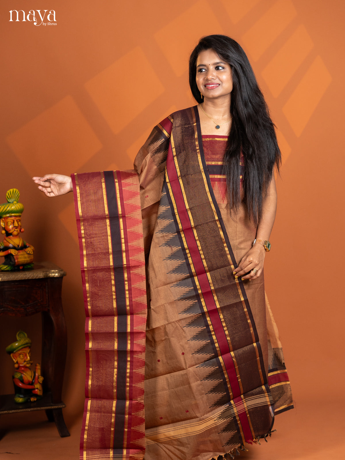 Coffee Brown with Maroon chettinad top & dupatta - MDD17006 - Shop on Shrus.com