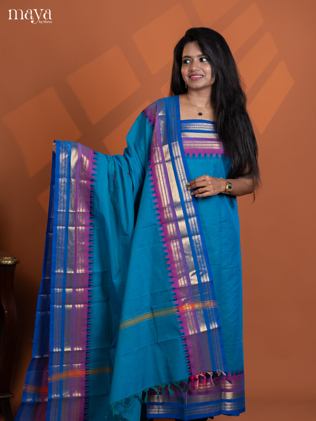 Rama Blue with Royal Blue chettinad top & dupatta - MDD17012 - Shop on Shrus.com