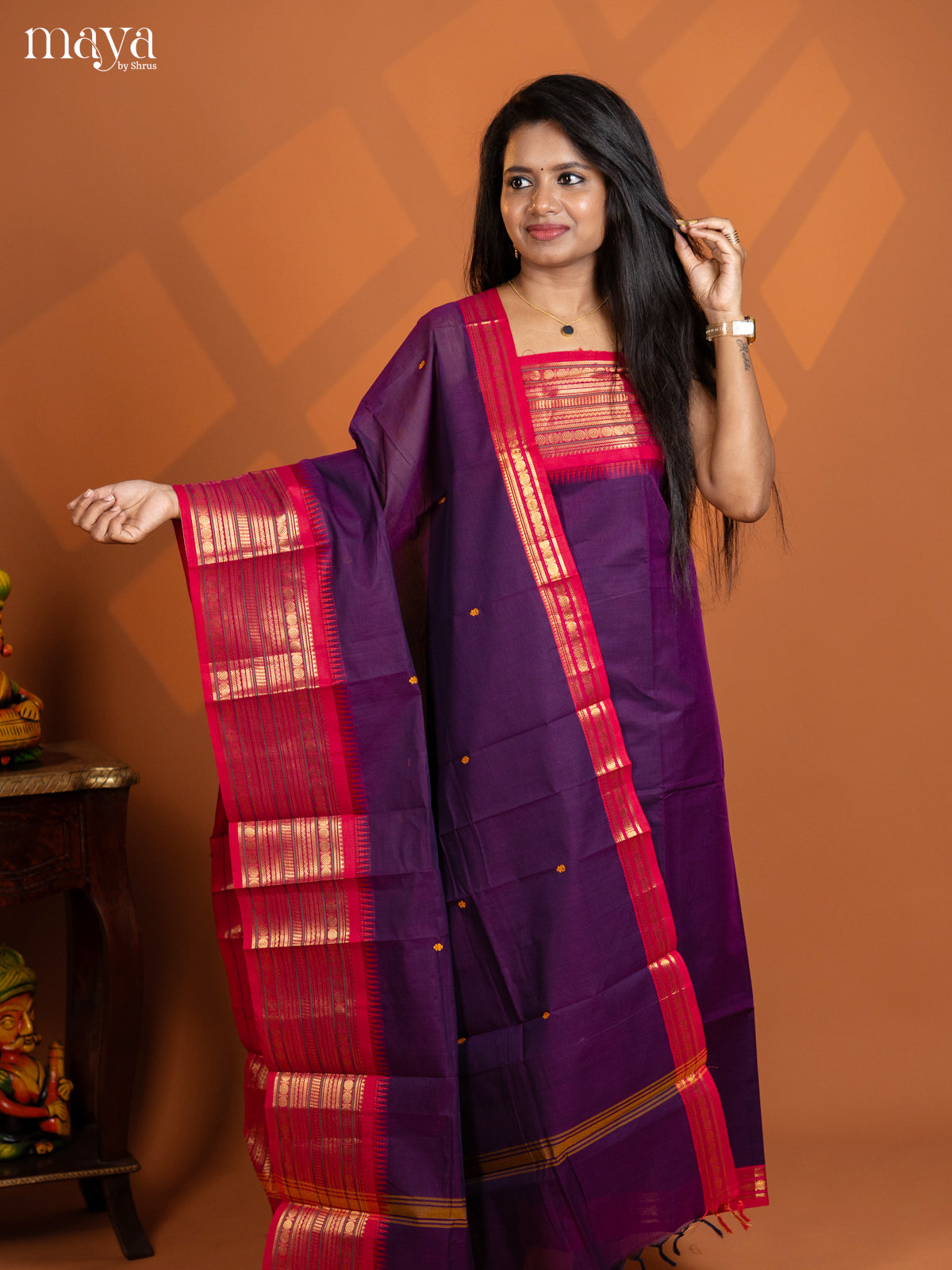 Purple with Red chettinad top & dupatta - MDD17014 - Shop on Shrus.com