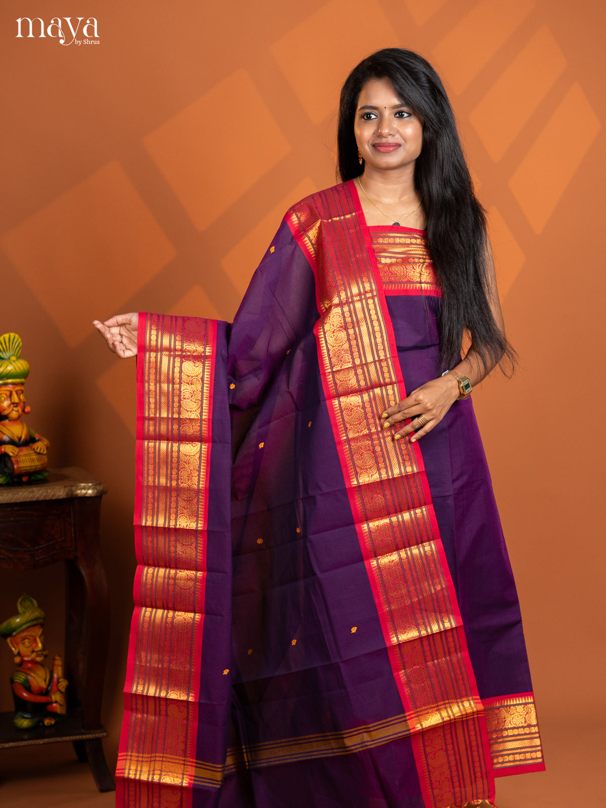 Purple with Red chettinad top & dupatta - MDD17020 - Shop on Shrus.com