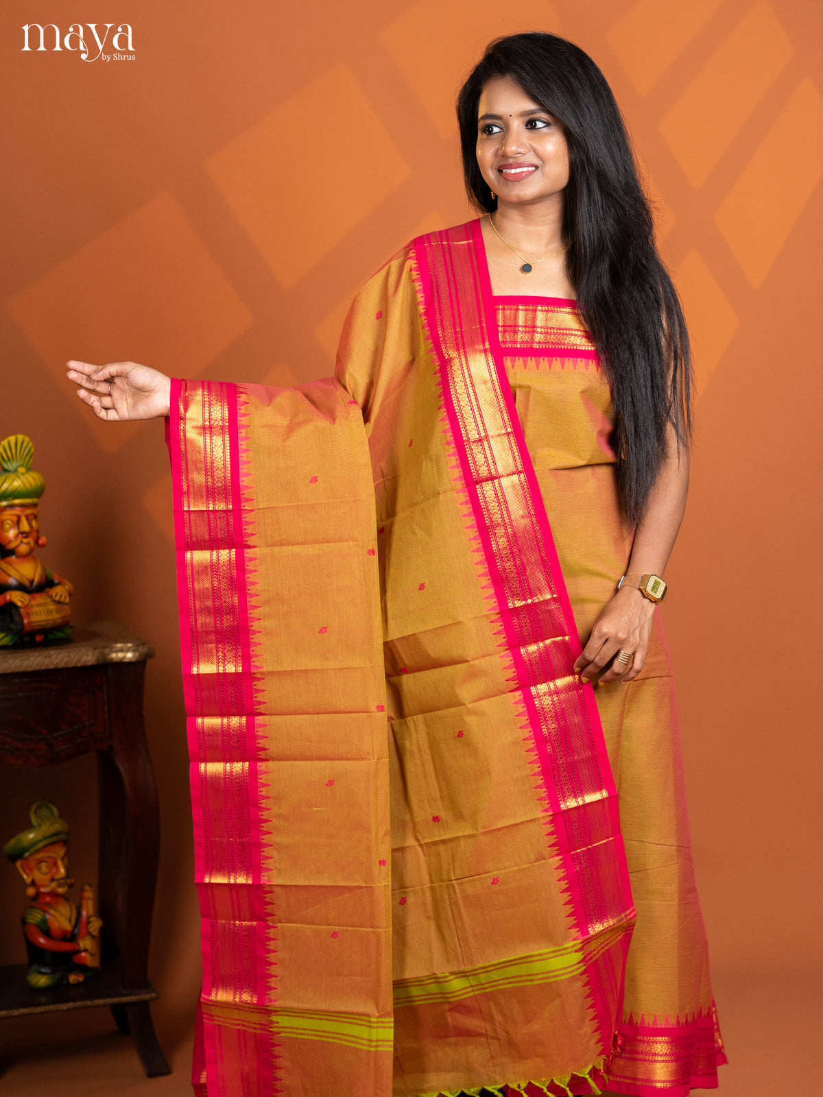 Dual Tone Parrot green with pink chettinad top & dupatta - MDD17022 - Shop on Shrus.com