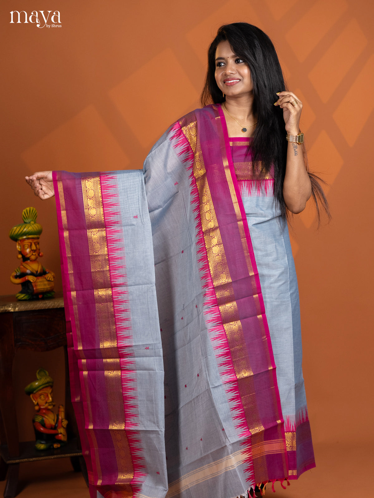 Dual Tone Green with Grey chettinad top & dupatta - MDD17023 - Shop on Shrus.com