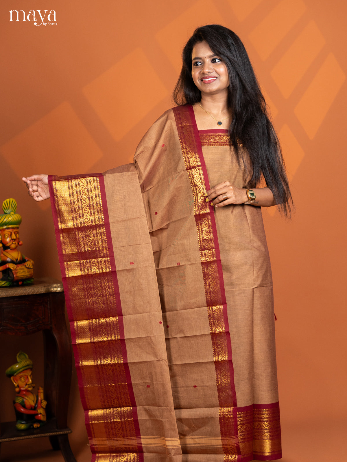 Coffee Brown with Maroon chettinad top & dupatta - MDD17025 - Shop on Shrus.com