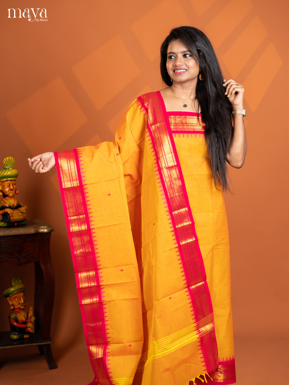 Dual Tone Lime yellow with Pink chettinad top & dupatta - MDD17028 - Shop on Shrus.com