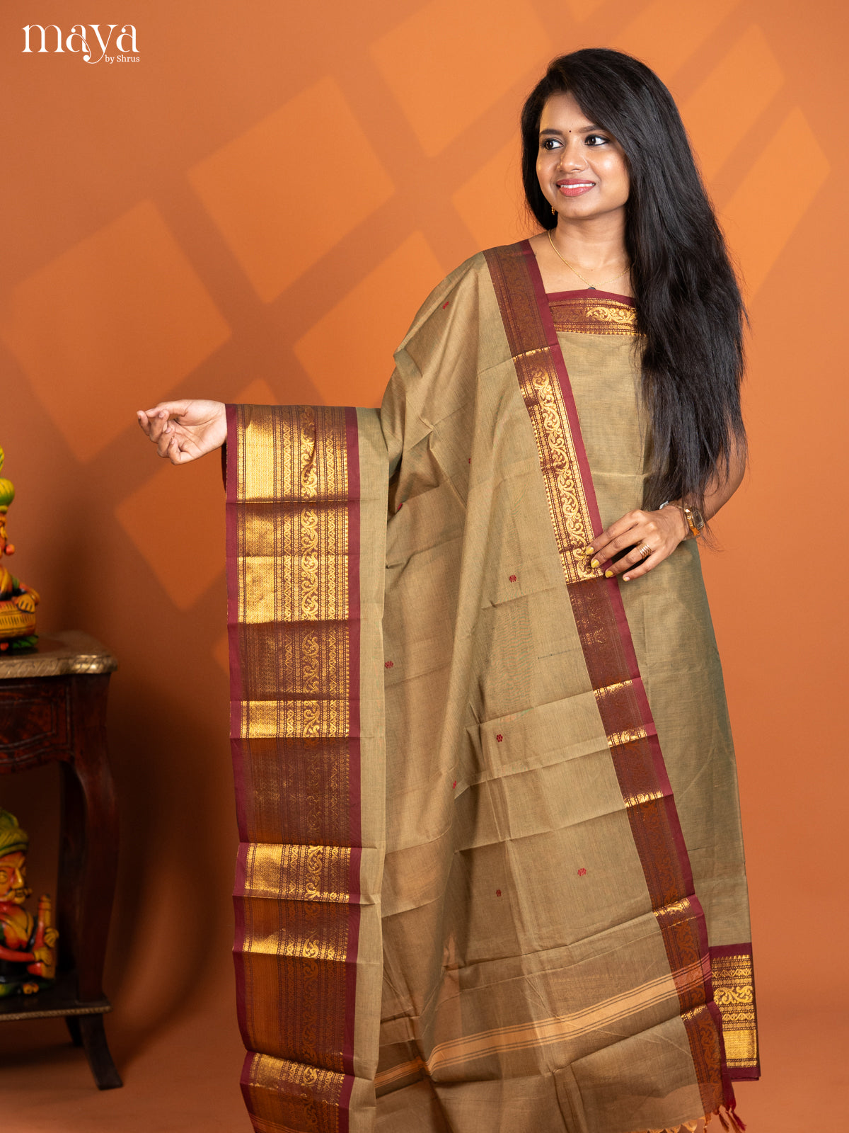 Coffee Brown with Maroon chettinad top & dupatta - MDD17030 - Shop on Shrus.com