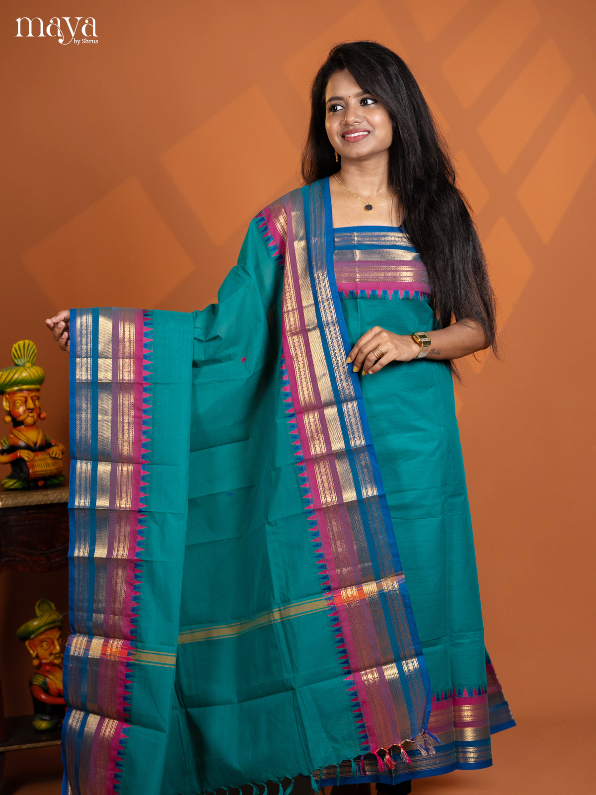 Teal Green with Blue chettinad top & dupatta - MDD17032 - Shop on Shrus.com