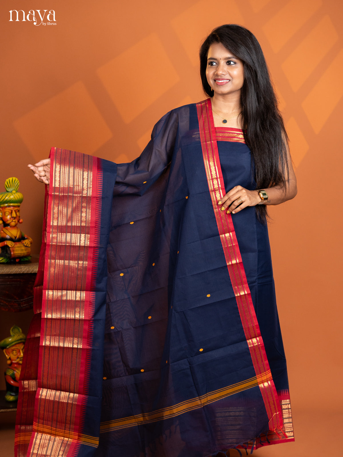 Navy Blue with Red chettinad top & dupatta - MDD17034 - Shop on Shrus.com
