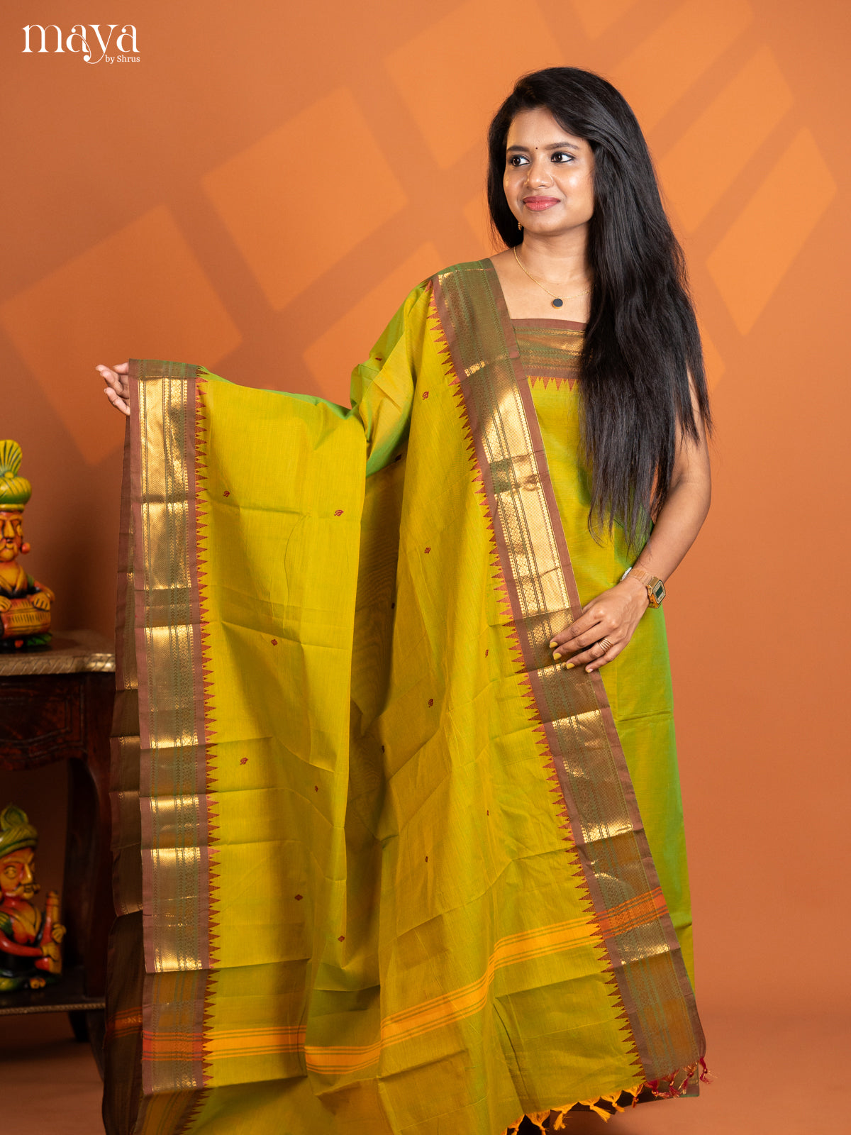 Dual Tone Mustard with Green chettinad top & dupatta - MDD17035 - Shop on Shrus.com