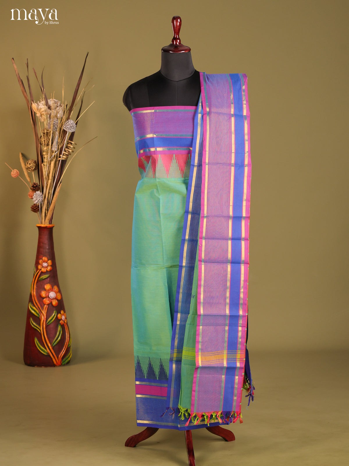 Green & Purple - chettinad top & dupatta combo