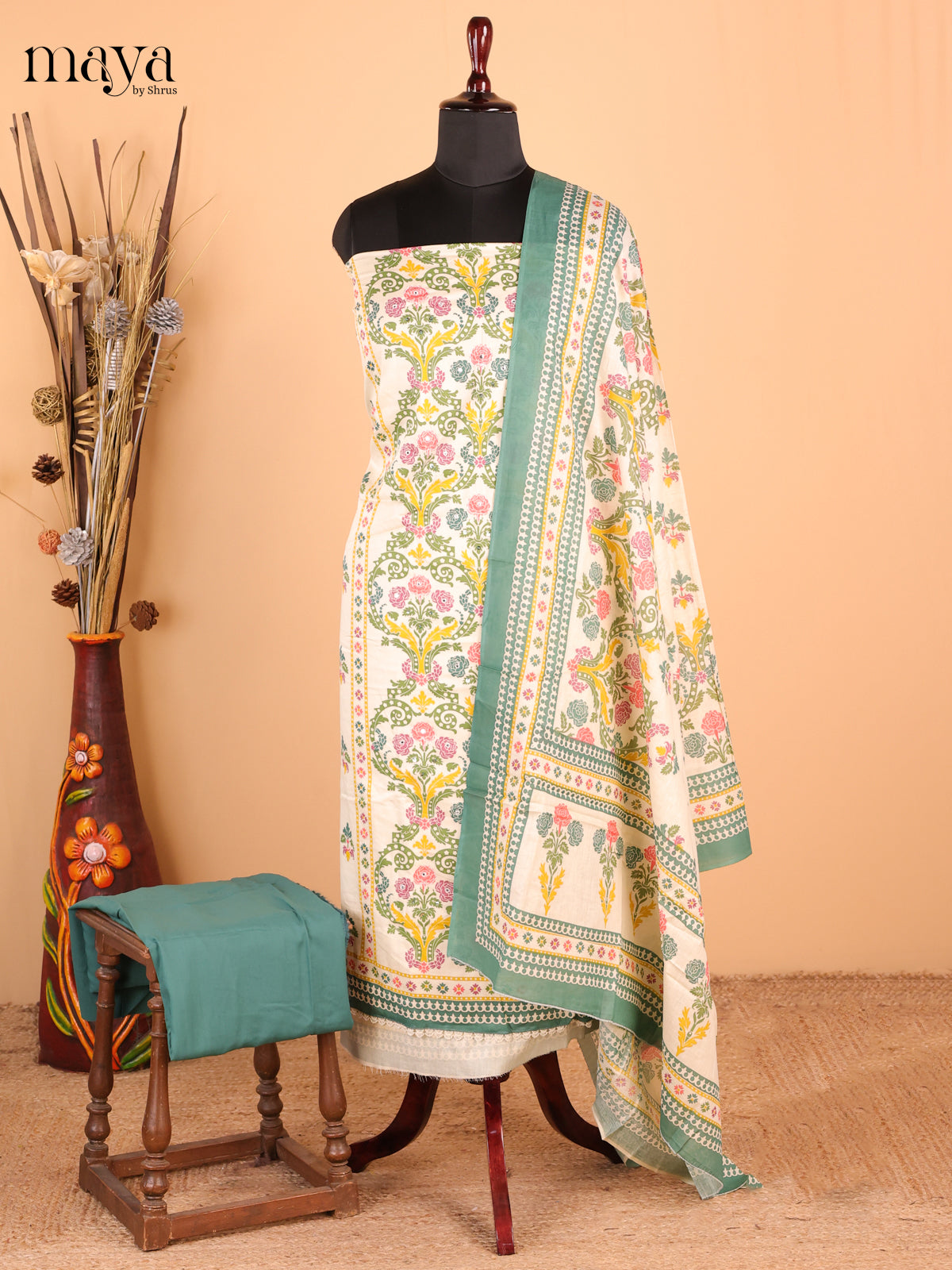 Cream & Green - Cotton salwar - Shop on Shrus.com