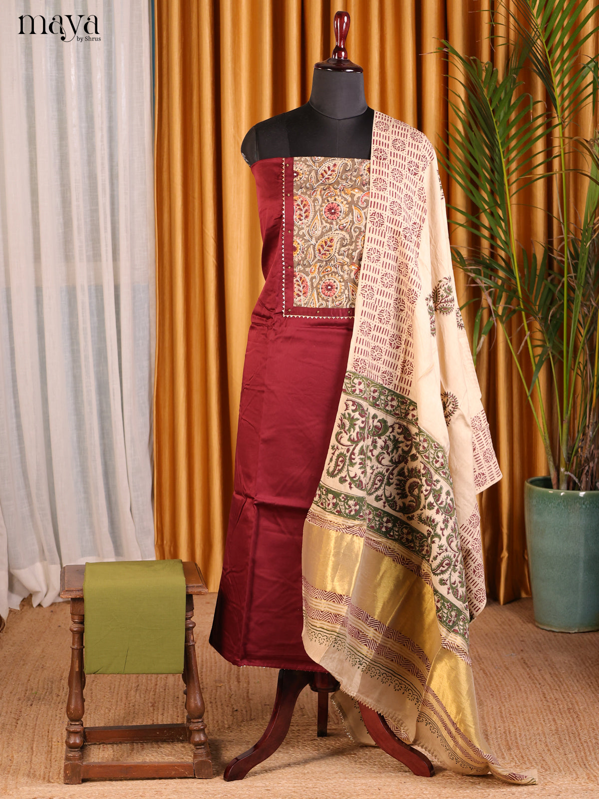 Maroon & Green - Cotton salwar - Shop on Shrus.com