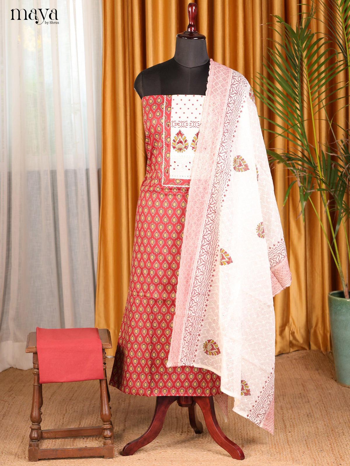 Red & white - Cotton salwar - Shop on Shrus.com