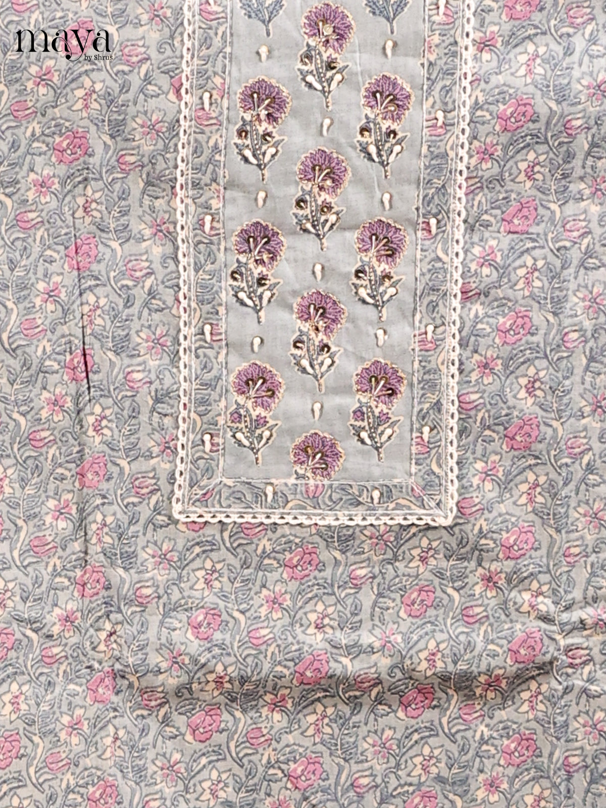 Grey & Purple - Cotton Unstitched Top, Bottom & Dupatta Suit Set- MDD19107 - Shop on Shrus.com