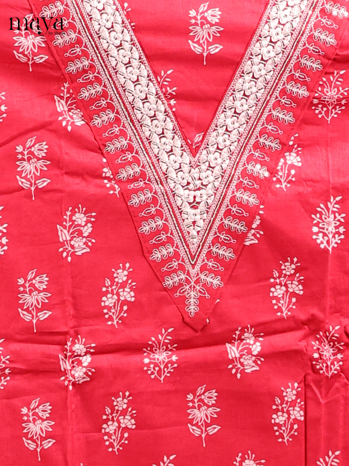 Pink - Cotton Unstitched Top, Bottom & Dupatta Suit Set- MDD21001 - Shop on Shrus.com