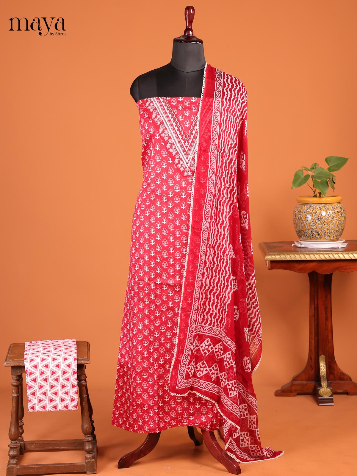 Red & White - Cotton salwar - Shop on Shrus.com