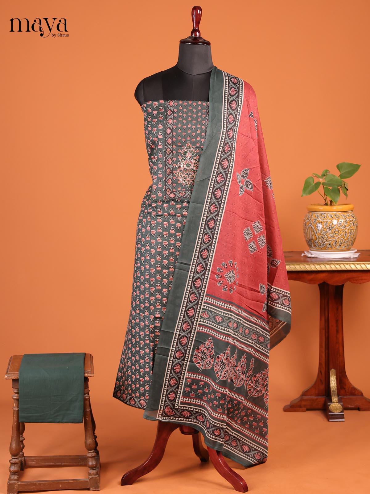 Dark Green with Red - Cotton salwar - Shop on Shrus.com