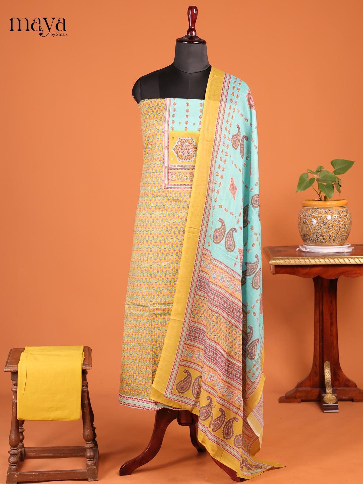 Yellow & Teal - MDD21016 - Cotton salwar - Shop on Shrus.com