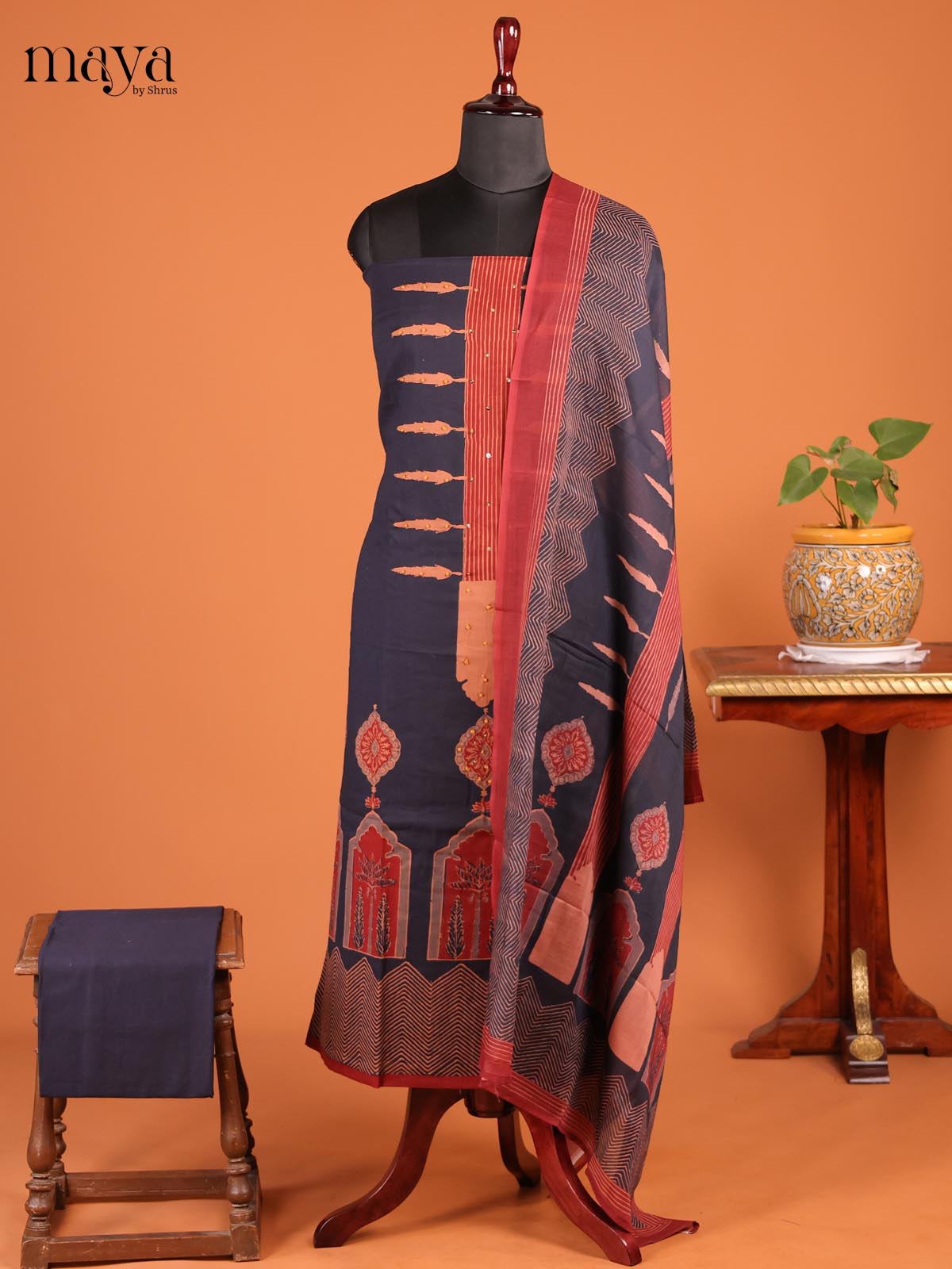 Blue & Red - MDD21030 - Cotton salwar - Shop on Shrus.com