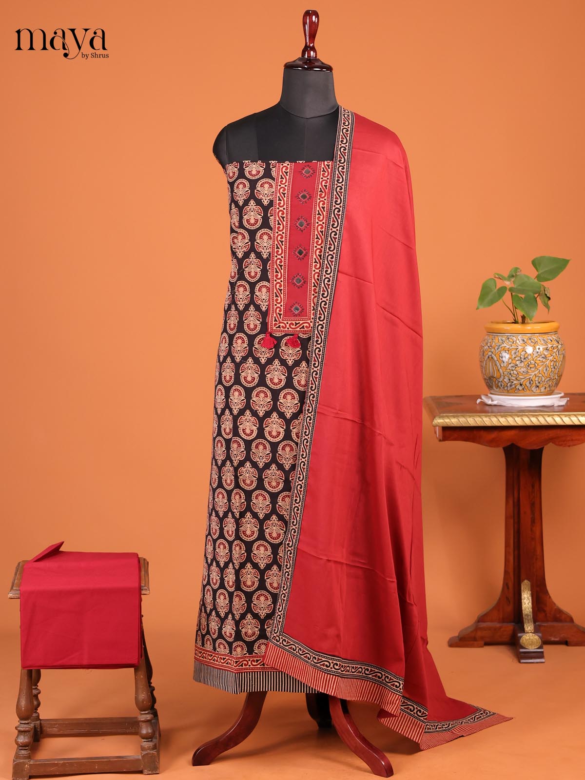 Black & Red - MDD21035 - Ajrakh Salwar - Shop on Shrus.com