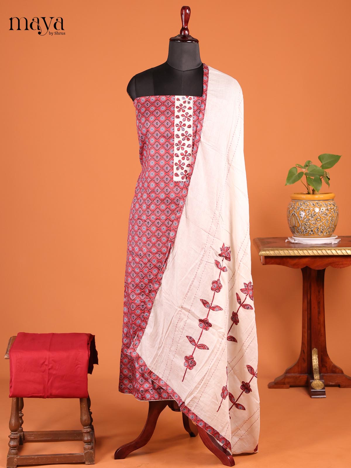 Maroon & Cream - MDD21041 - Cotton salwar - Shop on Shrus.com