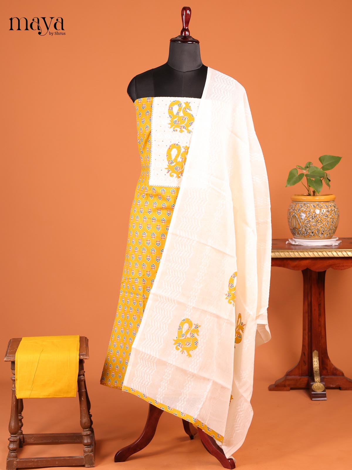 Yellow & Cream - MDD21042 - Cotton salwar - Shop on Shrus.com