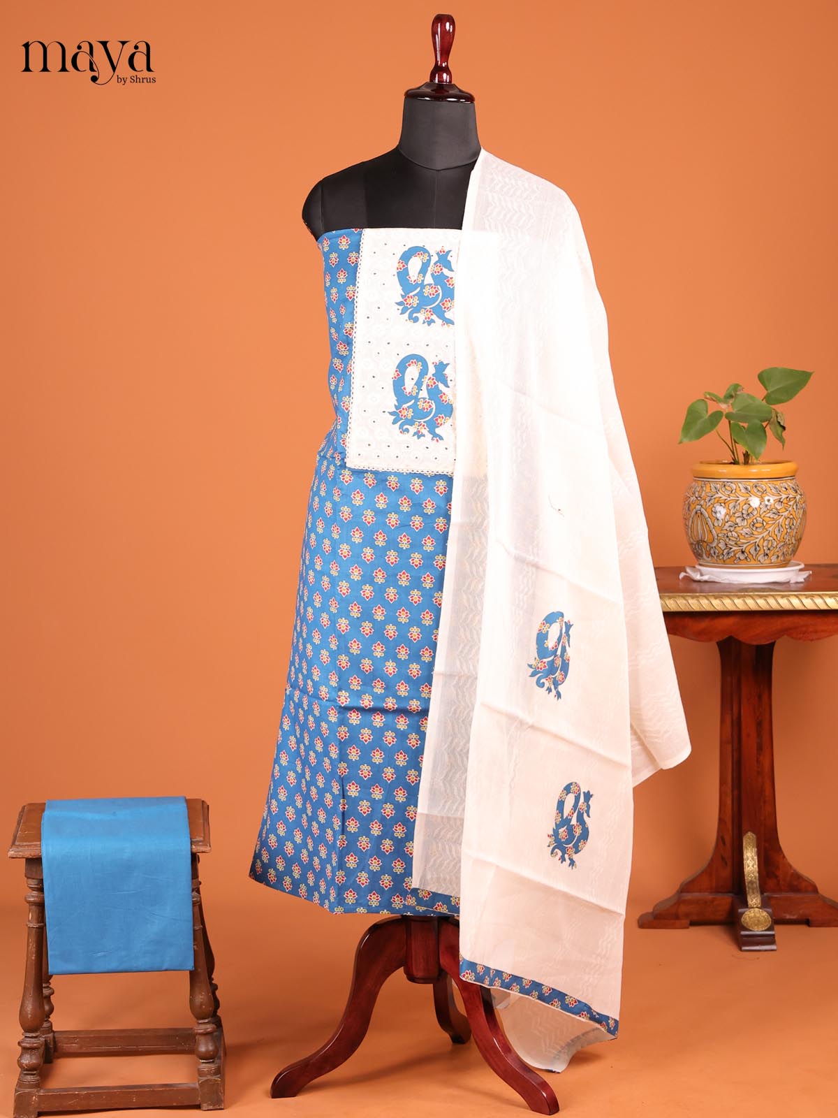 Blue & Cream - MDD21043 - Cotton salwar - Shop on Shrus.com