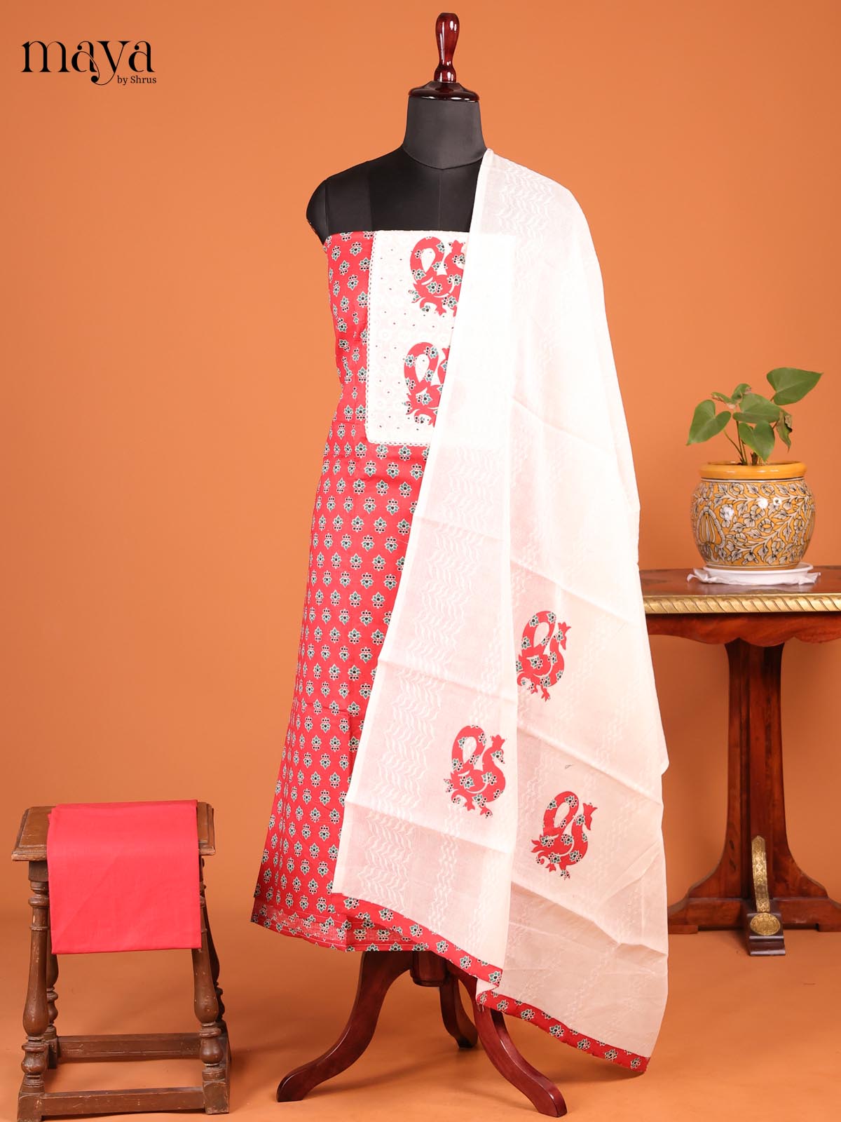 Red & Cream -MDD21044 - Cotton salwar - Shop on Shrus.com