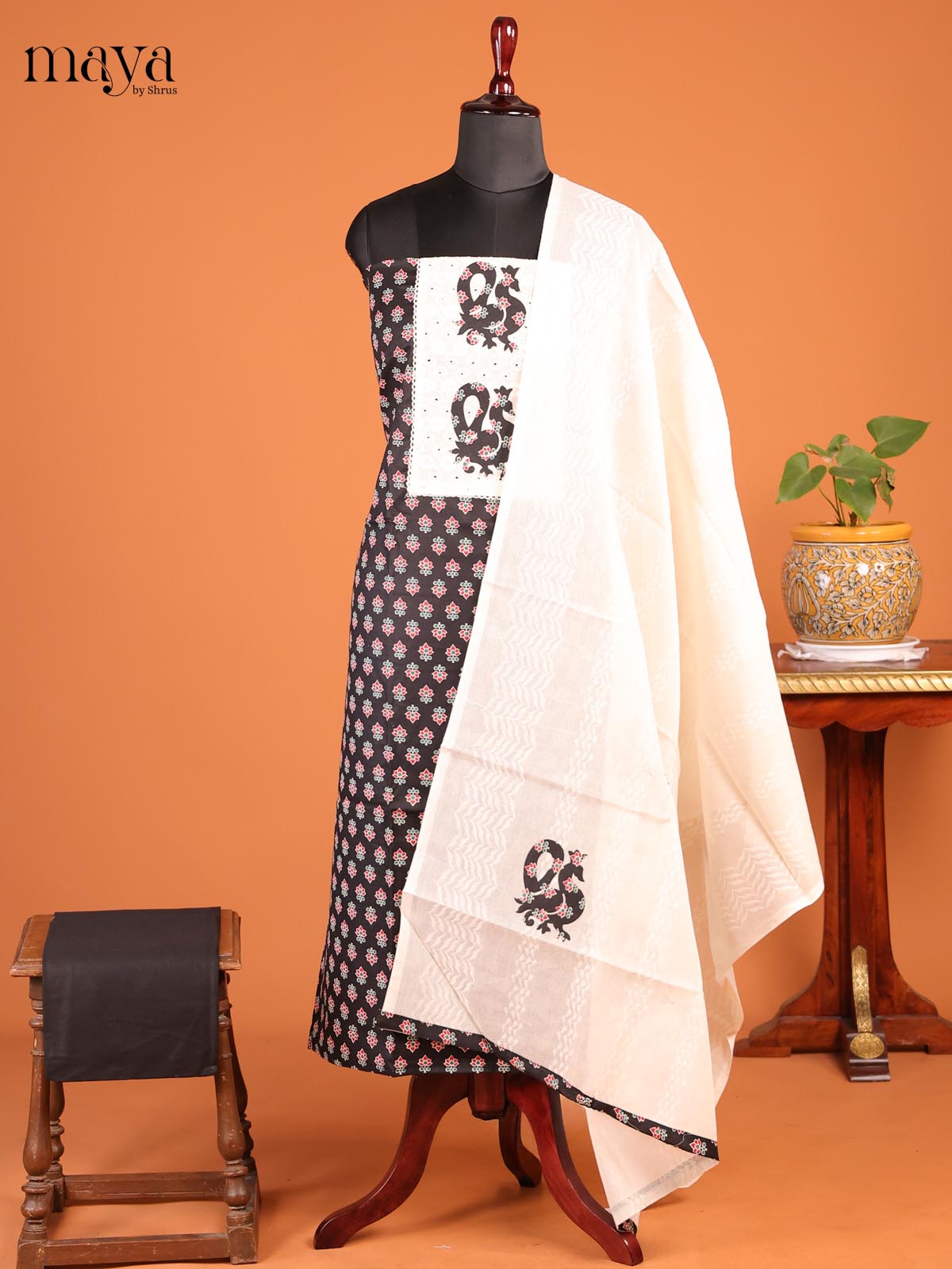 Black & Cream -MDD21045 - Cotton salwar - Shop on Shrus.com