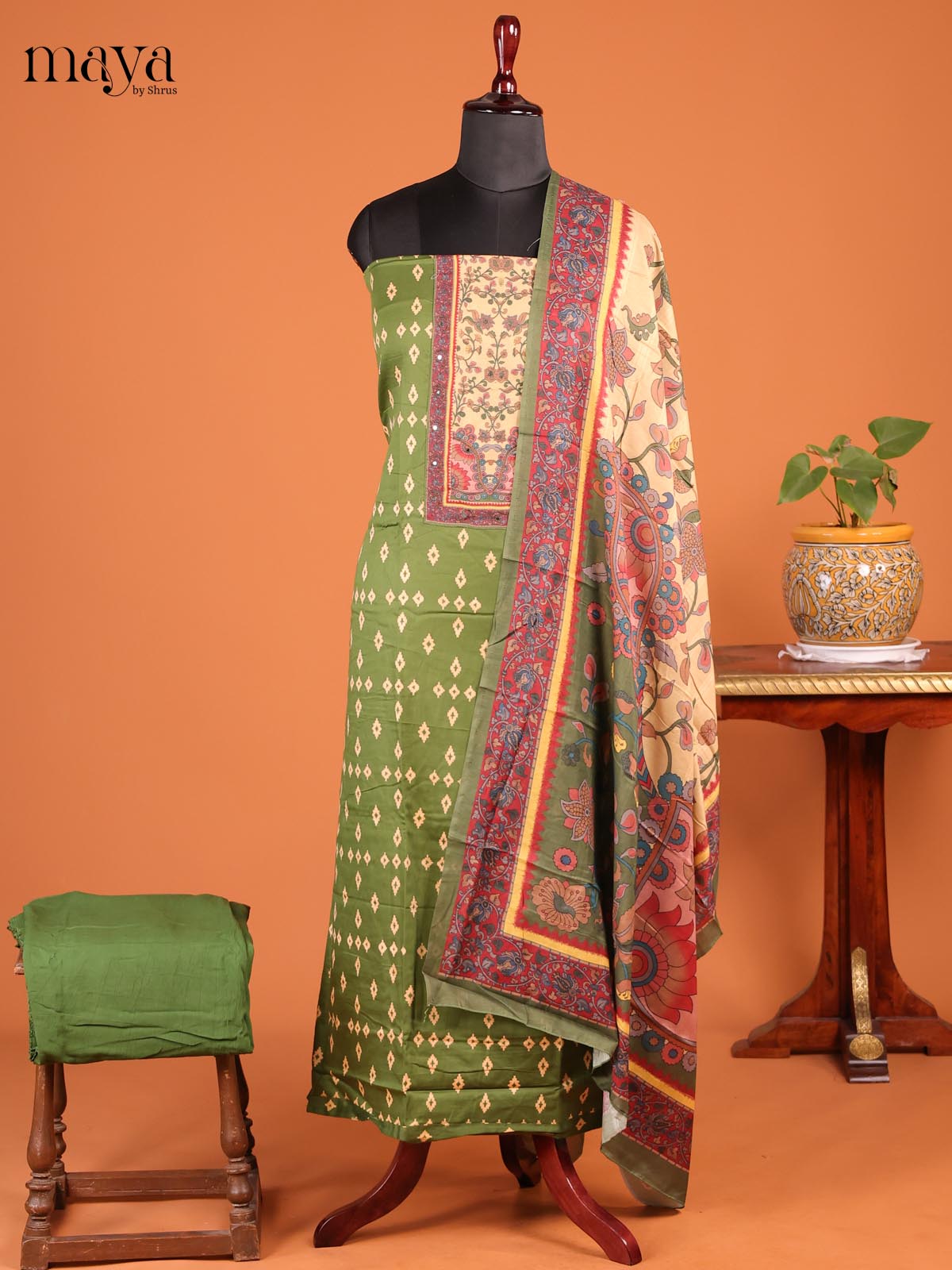 Green & Cream - MDD21046 - Cotton salwar - Shop on Shrus.com