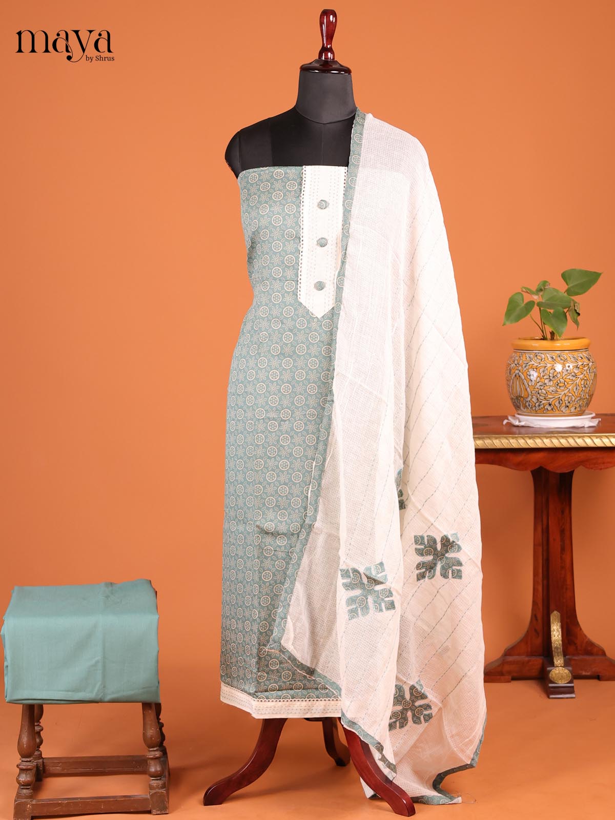 Pastel Green & Cream - MDD21054 - Cotton salwar - Shop on Shrus.com
