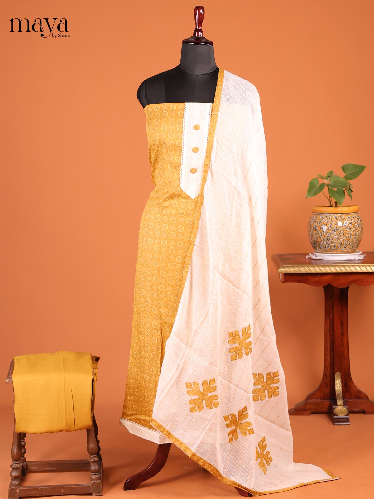 Mustard with Cream - MDD21055 - Cotton salwar - Shop on Shrus.com
