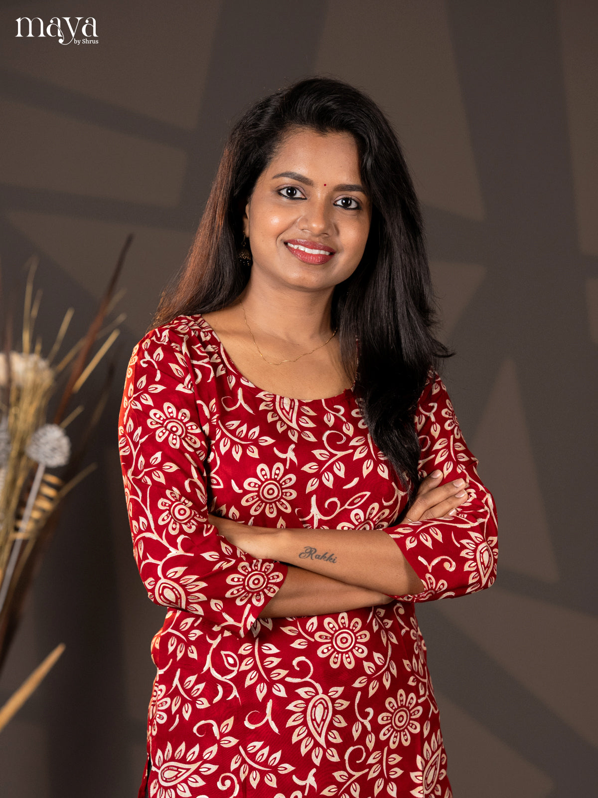 Maroon Floral Printed Rayon Straight Kurti - Shop on Shrus.com