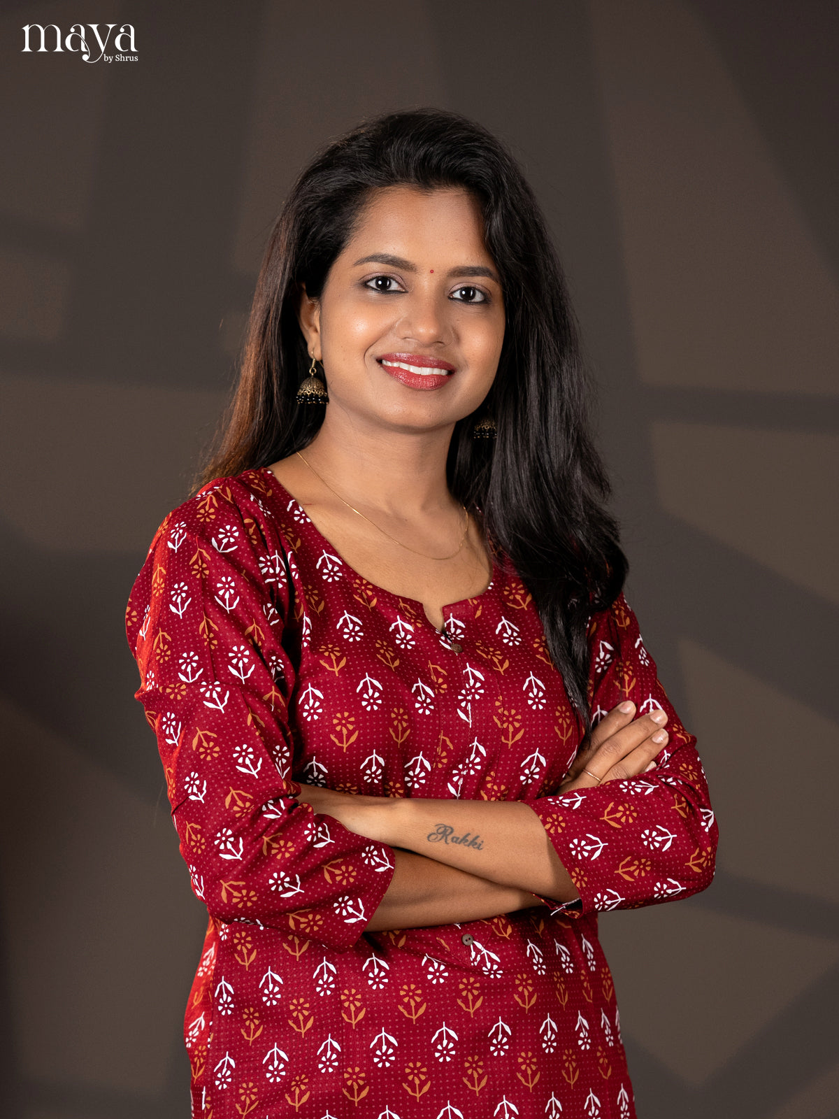 Maroon Floral Printed Rayon Straight Kurti - Shop on Shrus.com