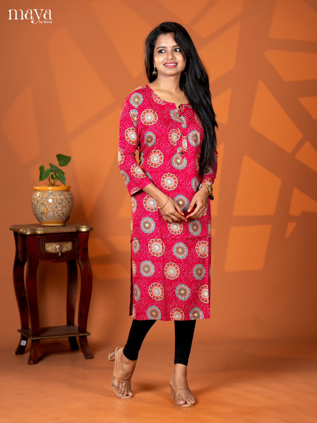 Pink Mandala Printed Rayon Straight Kurti - Shop on Shrus.com