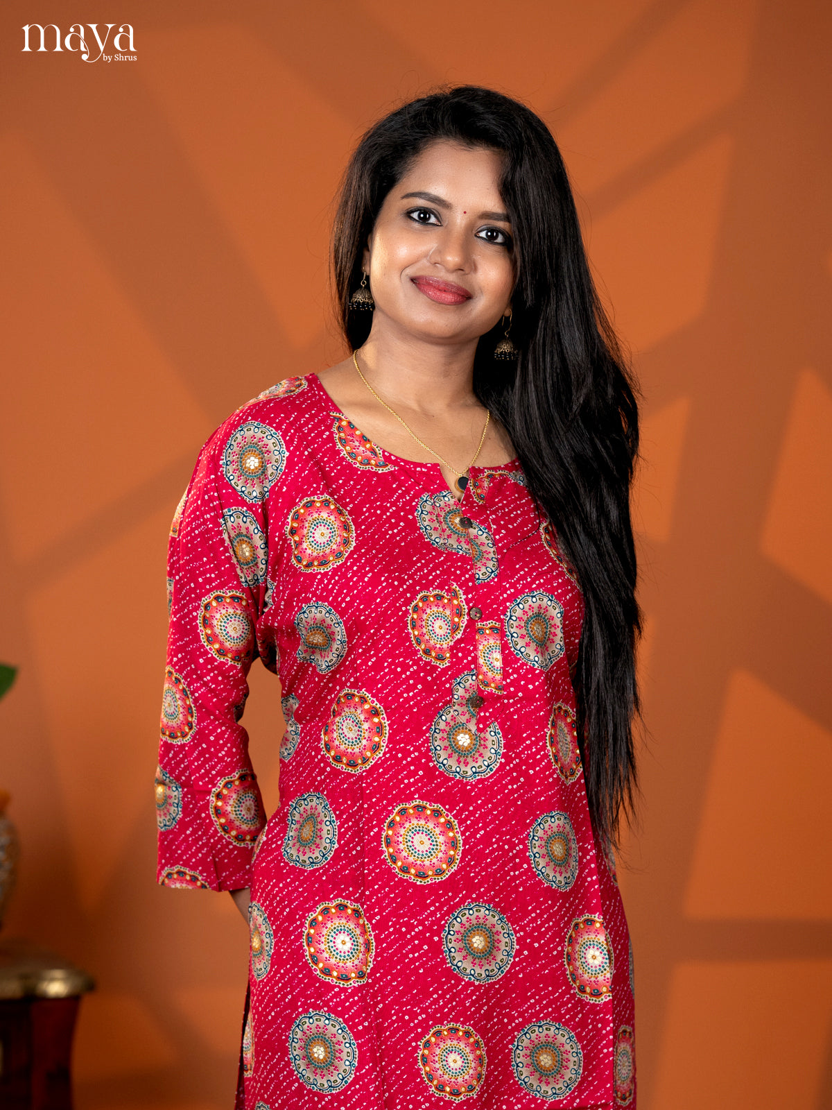Pink Mandala Printed Rayon Straight Kurti - Shop on Shrus.com