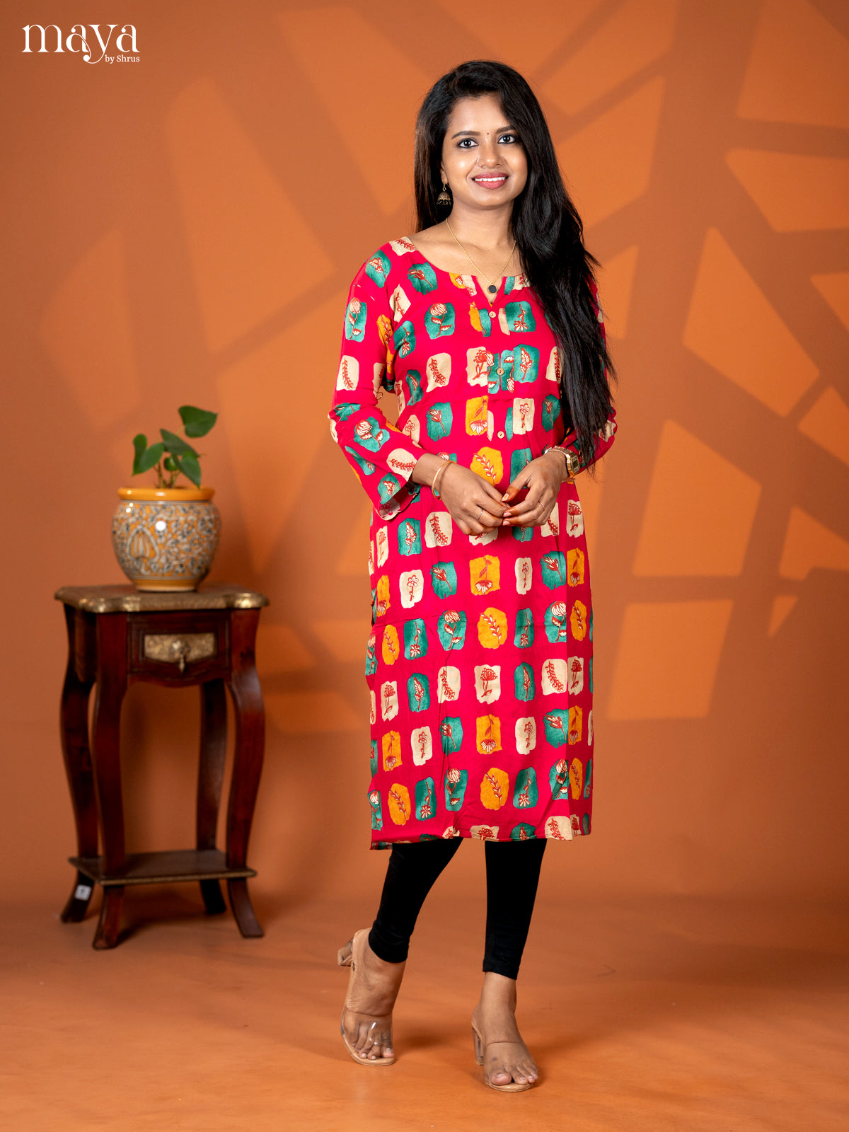 Pink Abstract Flroal Printed Rayon Straight Kurti - Shop on Shrus.com