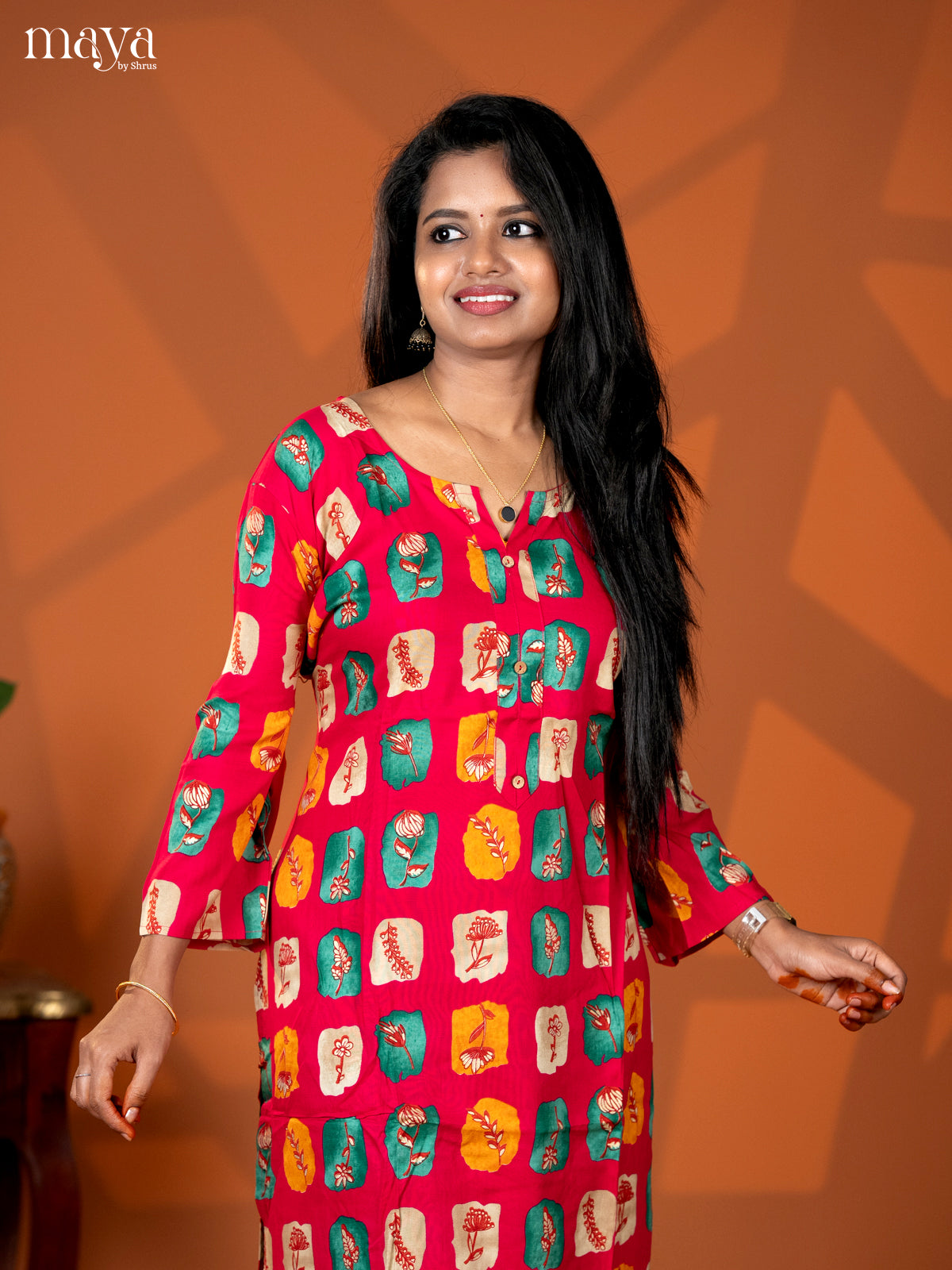 Pink Abstract Flroal Printed Rayon Straight Kurti - Shop on Shrus.com