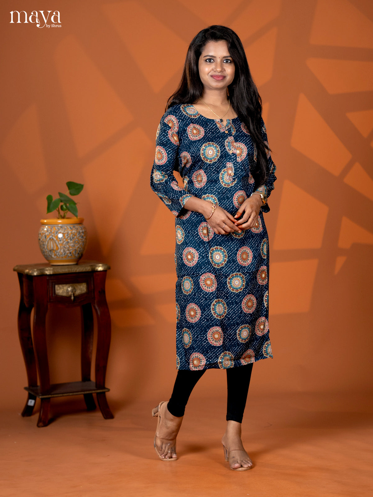Peacock Blue Mandala Printed Rayon Straight Kurti - Shop on Shrus.com