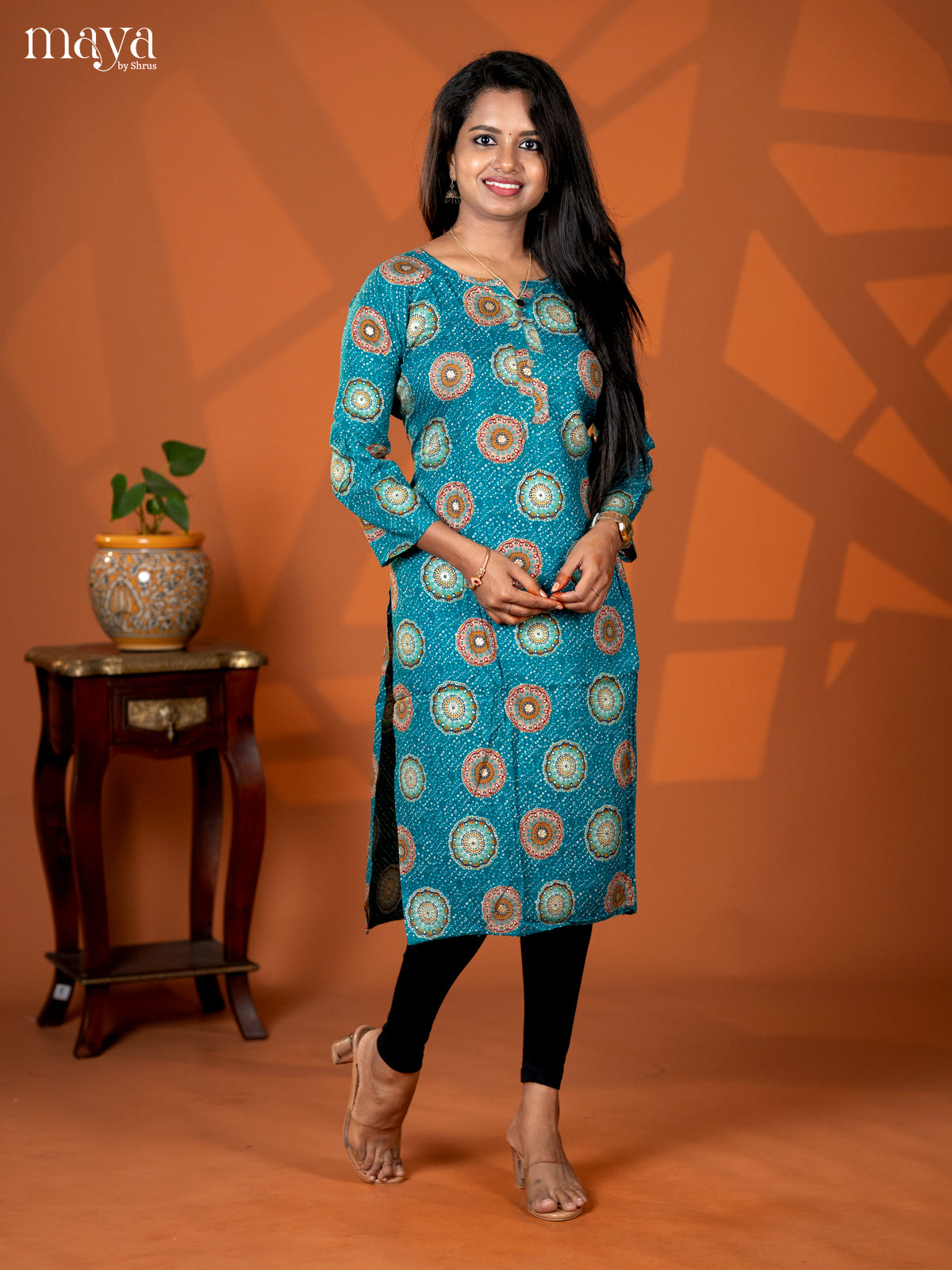 Rama Blue Mandala Printed Rayon Straight Kurti - Shop on Shrus.com