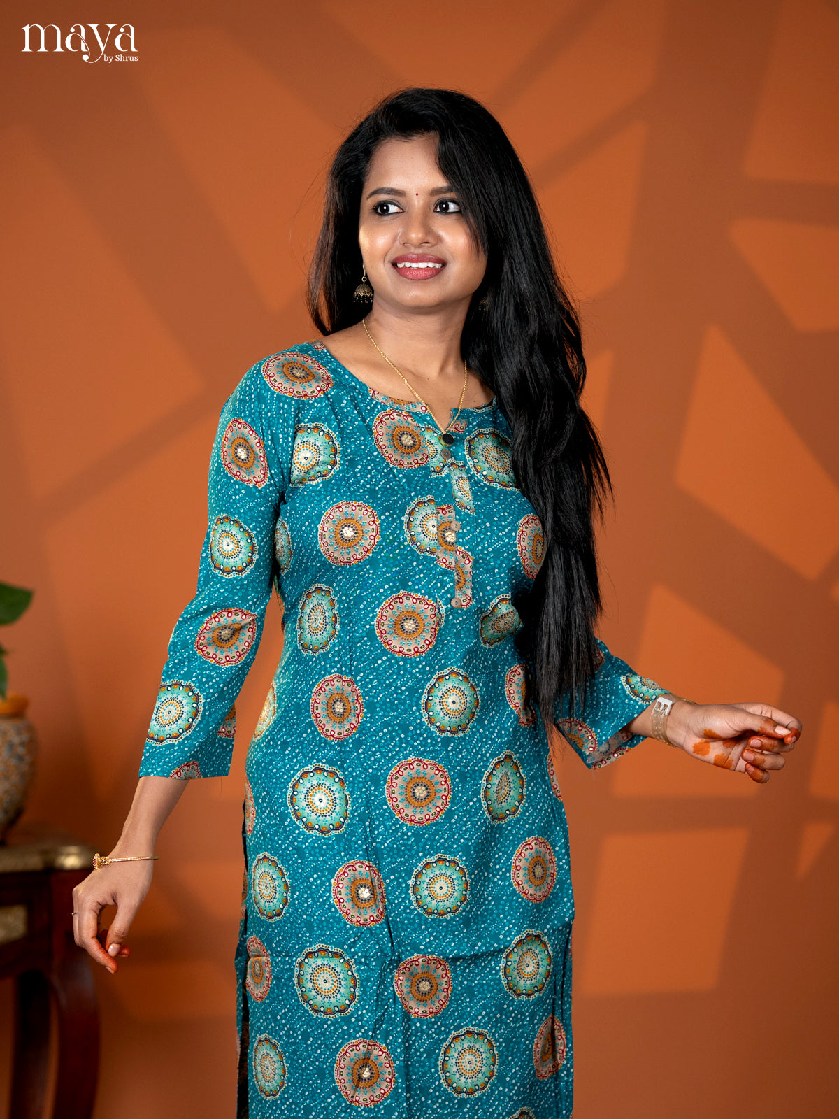Rama Blue Mandala Printed Rayon Straight Kurti - Shop on Shrus.com