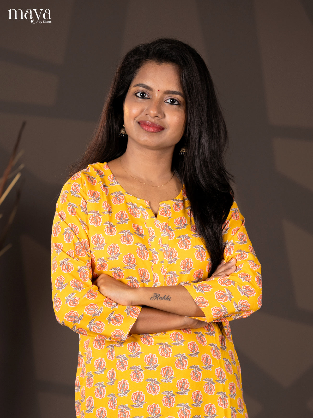 Yellow Floral Printed Rayon Straight Kurti - Shop on Shrus.com