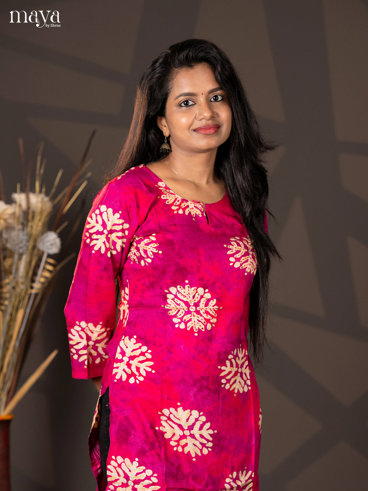 Pink Batik Printed Rayon Straight Kurti - Shop on Shrus.com