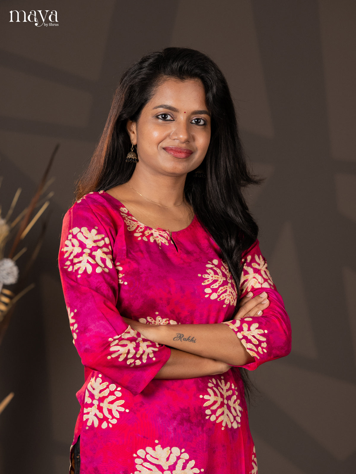 Pink Batik Printed Rayon Straight Kurti - Shop on Shrus.com