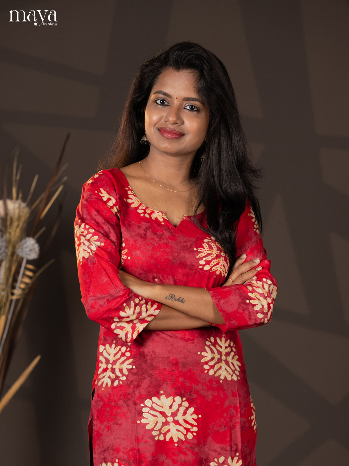 Red with Onion Pink Batik Printed Rayon Straight Kurti - Shop on Shrus.com